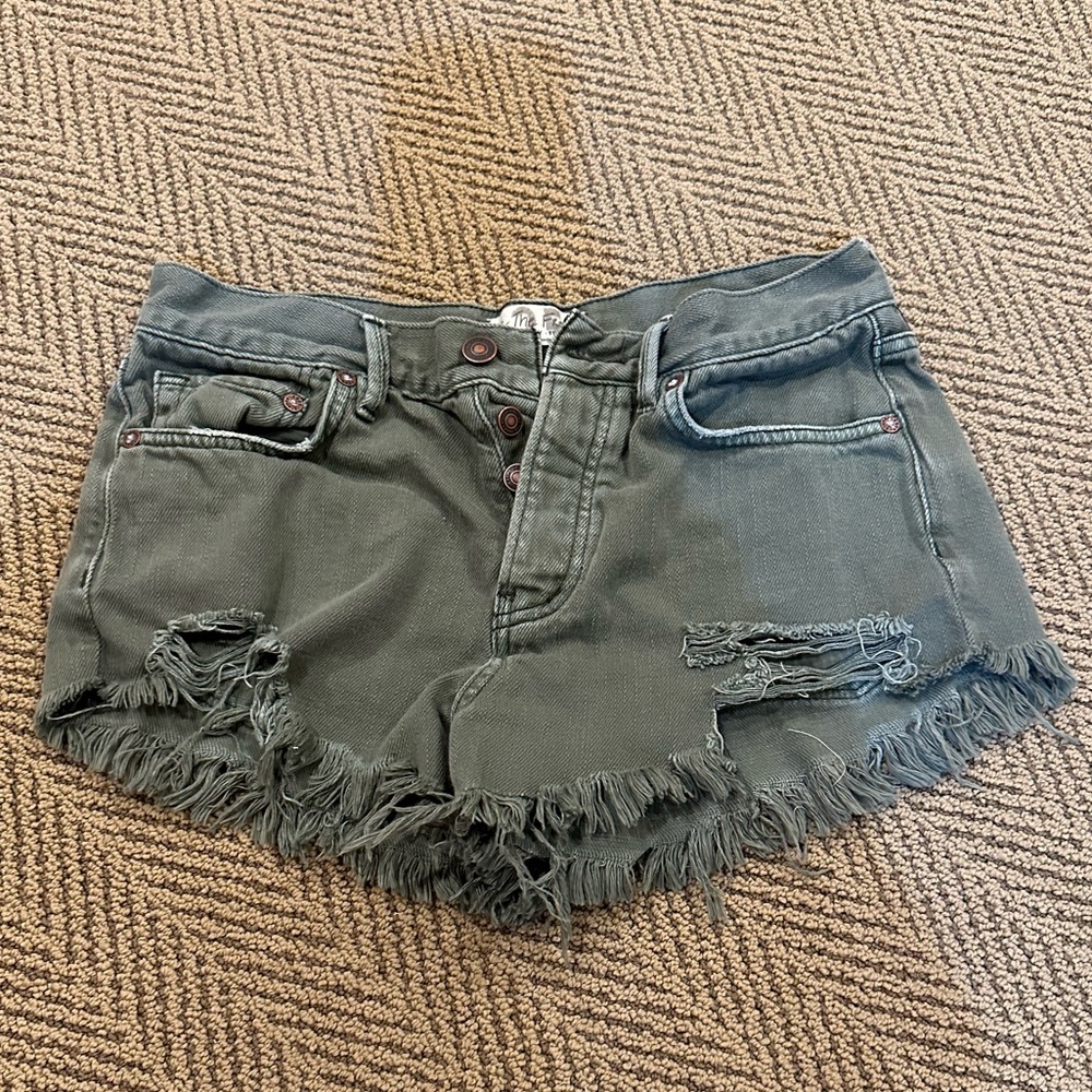 We The Free Army Green Jean Shorts